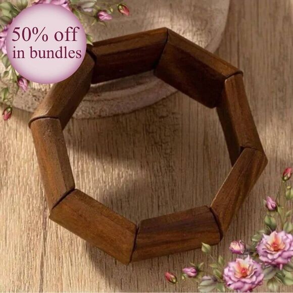 Bohemian Style Elastic Wooden Bracelet, Retro And Minimalist Design - Picture 1 of 10